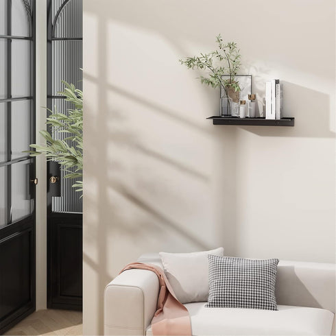Danpoo Black Metal Wall Shelf - Small Floating Shelf, 12" Display Shelves for Bathroom Storage