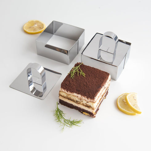 Uncle Jack Square Food Forms - Presentation Cooking Molds with Press, Stainless Steel Biscuit Dough Cutters