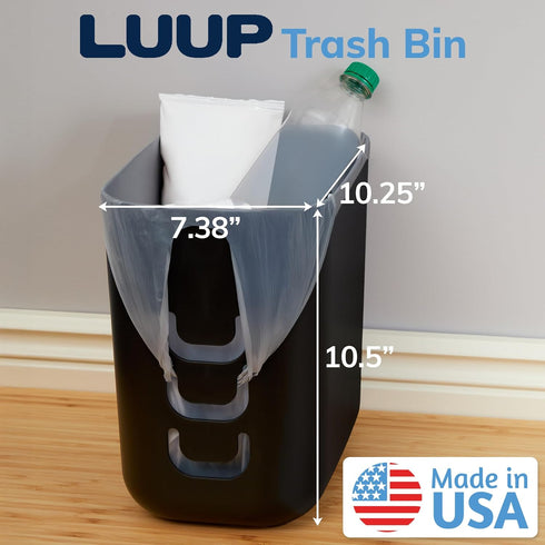 2.5 STORi Luup Trash Can (Black) - Reuse Grocery Bags - Plastic Garbage Container for Bathroom, Vanity, Laundry Room