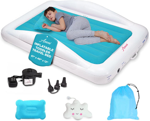 Asani Inflatable Toddler Travel Bed, Electric Pump, Leakproof Air Mattress, Bumpers, Carry