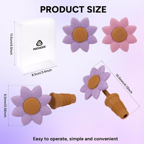 RICHCEE 2 Pcs Flower Silicone Wine Stoppers, Sunflower Bottle Stoppers for Wine and Beverage Bottles,Reusable Wine