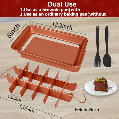 Brownies Pan with Dividers, Nonstick Baking Pan with Slicer Cutter & Spatula, Rectangular Cake Pans for Baking
