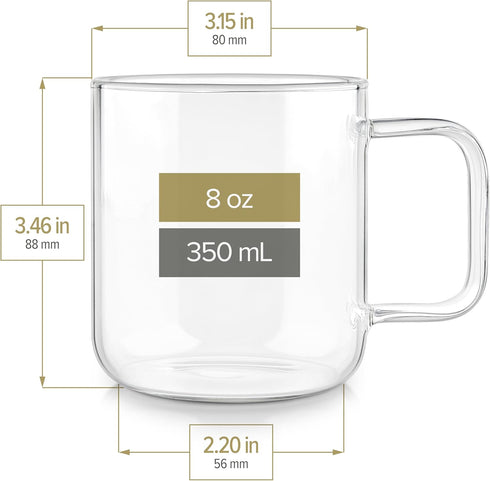 Teabloom Set of Two Premium Borosilicate Glass Cups - 8 Ounces / 240 ml - Stain-free and Microwave Safe by Teabloom