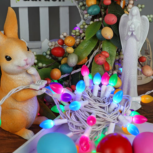 50 17FT BOHON Easter Decorations, Easter Lights String Plug in, LED Multi Color Christmas Lights, White Wire Fairy