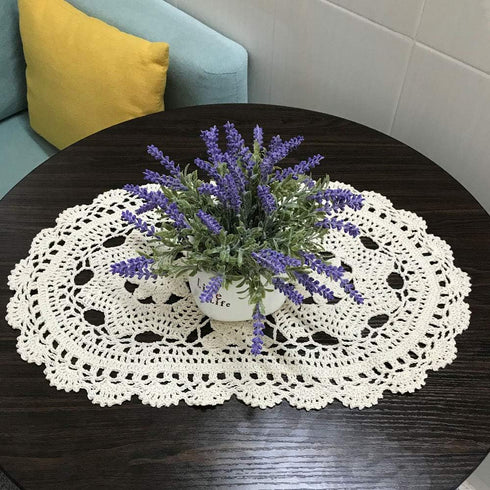 Hetao 11X19 Inch 100% Doilies-2pc Cotton Handmade Lace Crochet Oval Table mats Placemats Doily Beige