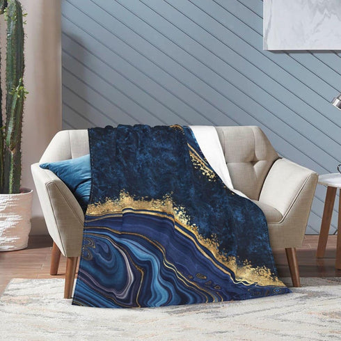 Perinsto 50"X40" Blue Painted Marble Throw Blanket Ultra Soft Warm All Season Marbling Painting Decorative Fleece