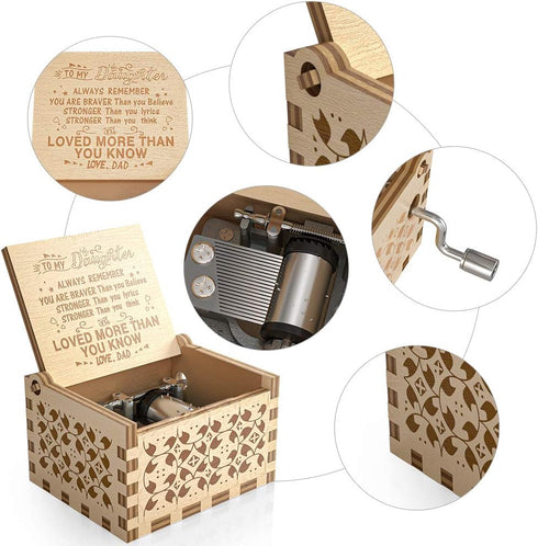 Ucuber You are My Sunshine Music Box, Gift for Daughter from Dad, Wood Laser Engraved Vintage Cute Box, Best Gift