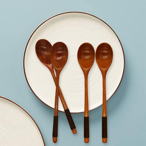 Muulaii 6 Pieces Wooden Spoons, 9 Inch Long Handle Soup Spoons, Japanese Style Kitchen Utensil for Korean Food Cooking
