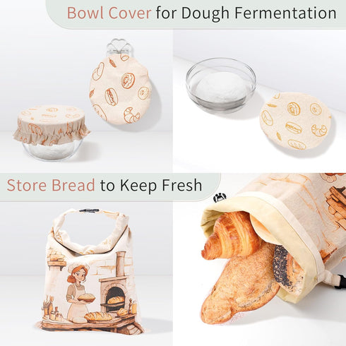 JOYCUDDLE 2 Packs Beeswax Bread Bags for Homemade Bread with Proofing Cover - XL Linen Reusable Sourdough Bags