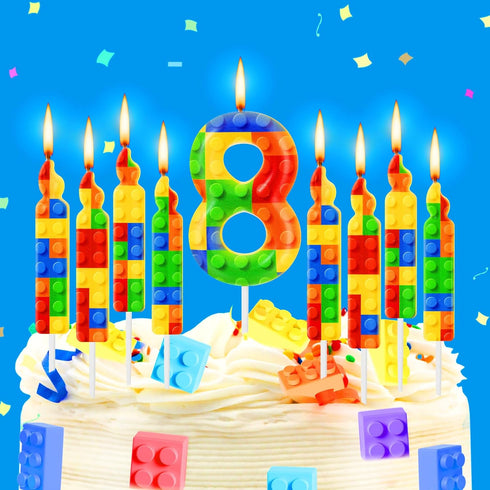 MTLEE 9 1-9 8) Pcs Building Block Candles Number Building Block Candle Numeral Birthday Cake Topper Cupcake