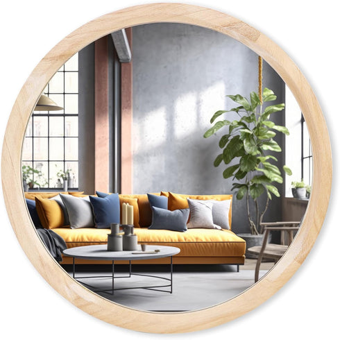 MAGFLERUM 17 Inch Round Wood Mirror - Small Circle Nursery Boho Wall