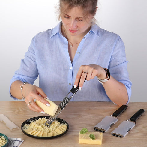 Cambom Heavy Duty Lemon Zester Grater Three-Piece Suit, Kitchen Tool for Parmesan Cheese, Ginger, Garlic, Stainless