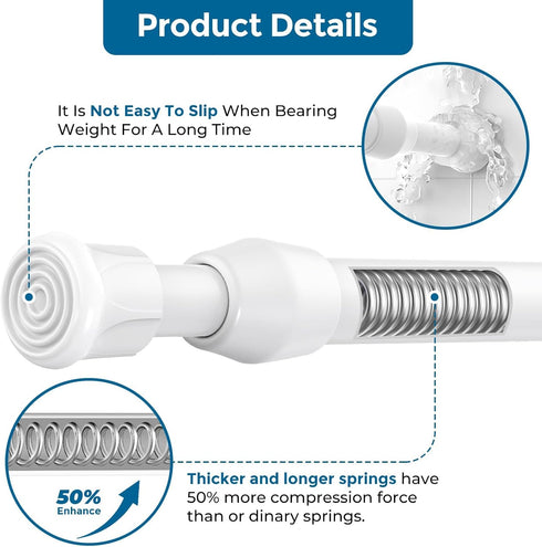 AIZESI Short Spring Tension Curtain Rods - 2 Pcs (White, 17" to 28")