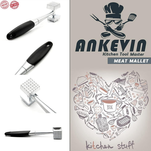 Meat Tenderizer Tool, 8.8 inches Dual-Sided Nails Meat Mallet with Rubber Comfort Grip Handle for Steak, Chicken, Fish