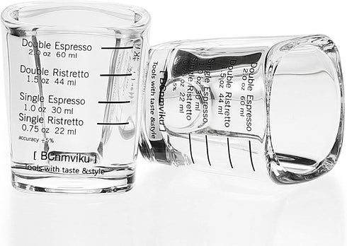 BCnmviku 2oz Espresso Shot Glasses Measuring Cup Liquid Heavy Glass for Baristas (2 pack)