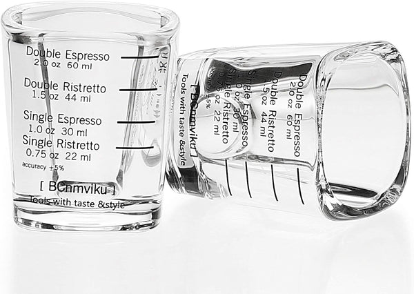 BCnmviku 2oz Espresso Shot Glasses Measuring Cup Liquid Heavy Glass for Baristas (2 pack)