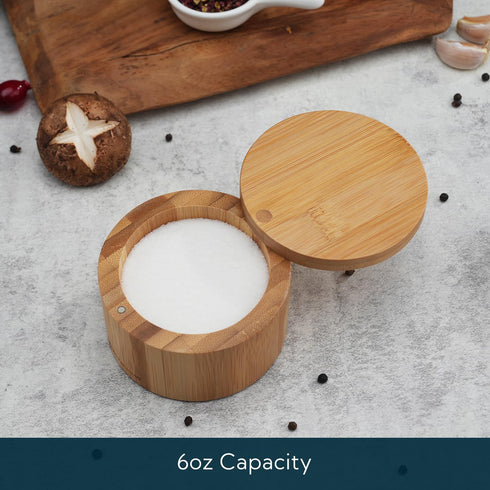 KITCHENDAO Bamboo Salt Cellar Bowl Box,Elegant Kitchen Salt Container Holder with Swivel Magnetic Lid to Store Pepper Spice Bath Salt Sea Salt Herbs or Favorite Seasonings, 6oz by KITCHENDAO