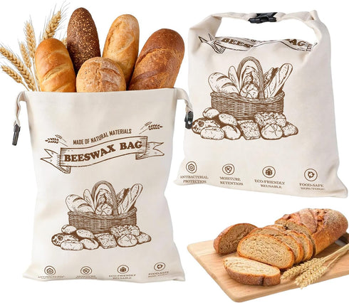 Ministrouetion Beeswax Bread Bags for Homemade Bread, 2 Packs XL Reusable Cotton Linen