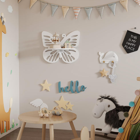 Butterfly Shaped Nursery Wall Deor Floating Shelf, Cute Wall Display Rack for Kids Room, Small Decorative Shelf Wall