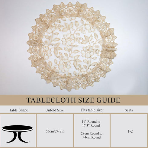 24 Inch Retro Round Lace Tablecloth Embroidered Table Cover Decorative Dining Doily for Wedding & Cafe, Brown