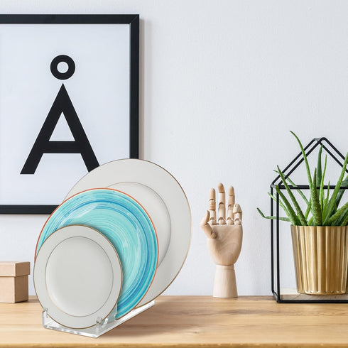 Domensi 2 Pcs Acrylic Plate Stands for Display, Clear Dinnerware Display Stand, China Place Setting Holder