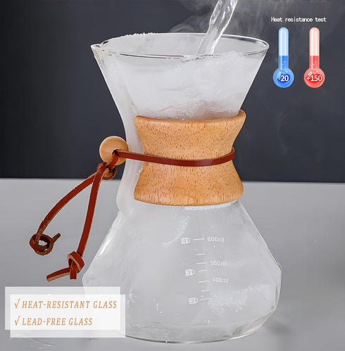 Pour Over Coffee Maker with Reusable Stainless Steel Filter, Lead-Free Borosilicate Glass Carafe