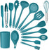 Teal Blue Kitchen Utensils Set, E-far 15-Piece Silicone Cooking Utensils with Holder, Heat Resistant for Cooking