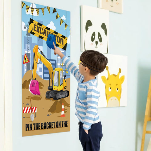 32 Hxezoc Pin The Bucket on The Excavator Game with Pcs Buckets Large Construction Party Games Poster for Kids Birthday