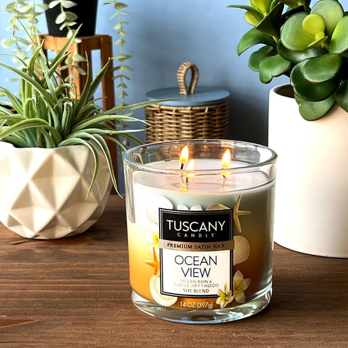 Tuscany Candle Ocean View Scented Candle, Driftwood & Rain, 14 oz