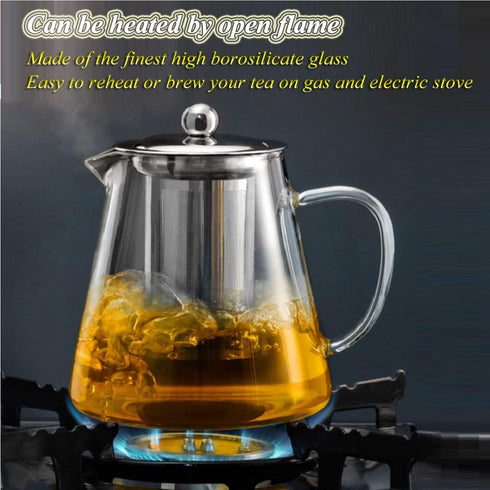 Glass Teapot with Removable Stainless Steel Infuser, Borosilicate Glass Tea Pot for Blooming and Loose Leaf Tea