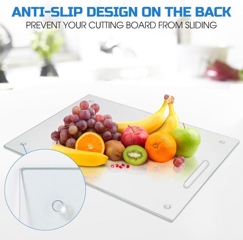 Tempered Glass Cutting Board for Kitchen Countertop, 16"x 12" Clear Board with Handle, Scratch & Heat Resistant