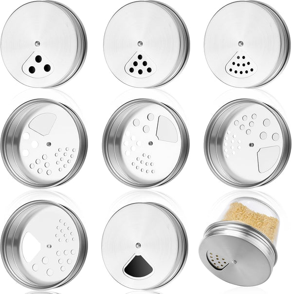 Tiangrid 8 Pack Adjustable Spice Shaker Lids for Regular Mouth Mason Jars Stainless