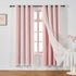 1 72 Inch Pink Blackout Curtain for Girls Bedroom Panel, Double Layered Curtain with Pom Pom White Sheer Overlay, Light