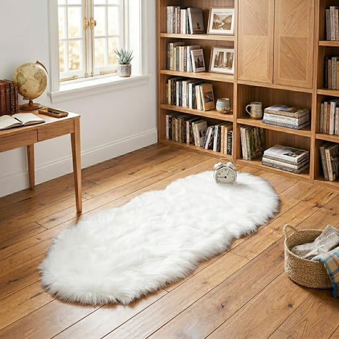 2x4 ORINOVA White Faux Sheepskin Fuzzy Fur Rugs for Bedroom Small Machine Washable Fluffy Area Rugs for Living Room