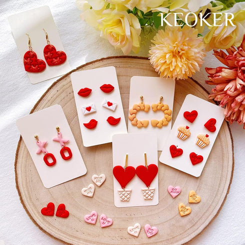 Keoker 24 Shapes Polymer Clay Cutters for Valentines Day, Earring Making, Conversation Heart Clay Cutters