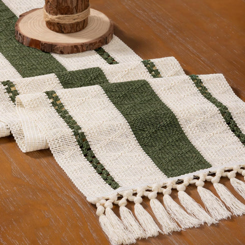 MLMW 40 inches Boho Table Runner Olive Green&Ivory Small Coffee Table Runner Rustic Macrame Woven Table Runners Short