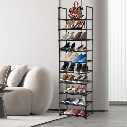 UrMsun 10-Tier Closet Shoe Rack,Space Saving Shoe Storage Tall Shoe Rack Organiser Shelf Non-Woven Fabric Shoe Tower