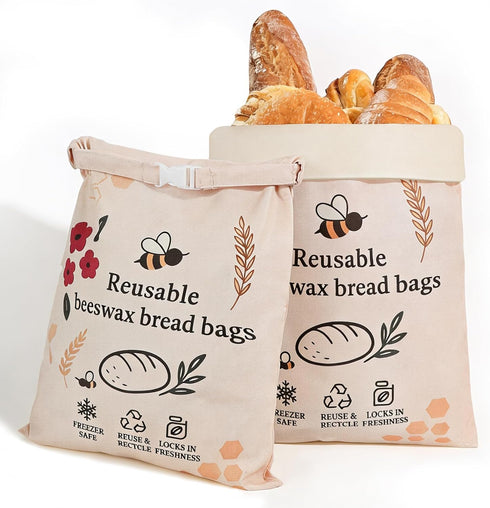 2 Pack XL Reusable Beeswax Bread Bags for Sourdough Baking, Organic Waxed