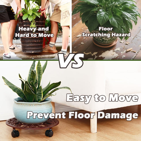 1 Packs 14 Inch Rolling Plant Stand with Wheels Metal Plant Caddy with Wheels Heavy Duty Round Plant Stand Indoor Iron