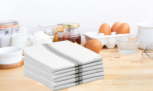 12 Pack Commercial 16x28-30 Cotton Craft - Scandia Stripe - Pure Cotton - Professional Restaurant Grade Kitchen Dish
