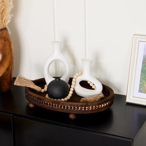 HouseJoy Tray-1611.8in Wooden Decorative Wood Beaded Coffee Table Decor Tray, Rustic Farmhouse Decor Tray for Living