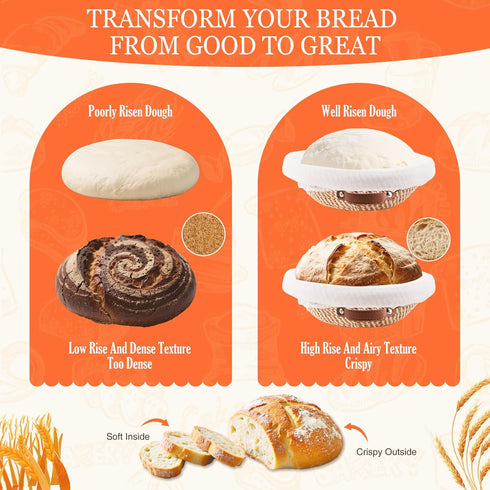 VEDALIO Sourdough Starter Kit, Sourdough Bread Baking Supplies, Sour Dough Starter Kits, Woven Bread Proofing Basket