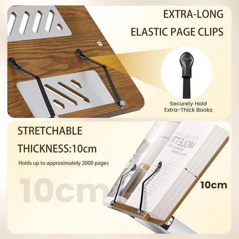 STS SELECTED Book Stand for Reading,Book Holder with Metal Clips Cookbook Stand Hands-Free Button Adjustable Thick