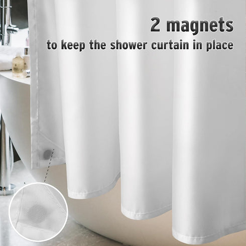 Titanker Washable Fabric Shower Curtain Liner, 72 x 65 Inches, White, Waterproof, Soft, Lightweight with 2 Magnets