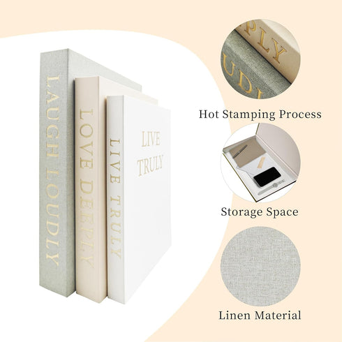 Set 3 Aesthetic Decorative Books, of Linen Fake Book Boxes, Faux Book Decor for Coffee Table, Bookshelf, Entryway