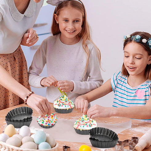 6 pcs Egg Tart Molds - 3" Mini Tart Pans with Removable Bottom for Cupcake, Quiche, and Dessert Baking