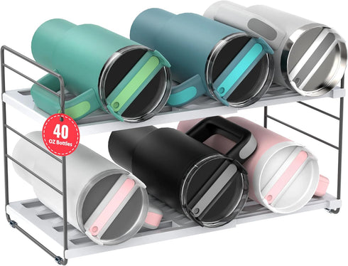 3 (2 Pack) YAN & HIN Expandable Water Bottle Organizer for Cabinet, Tier Tumbler Organizer, Adjustable Bottle Holder