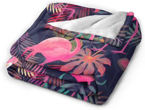 Perinsto 50"X40" Tropical Flamingos with Palm Leaves Throw Blanket Ultra Soft Warm All Season Decorative Fleece
