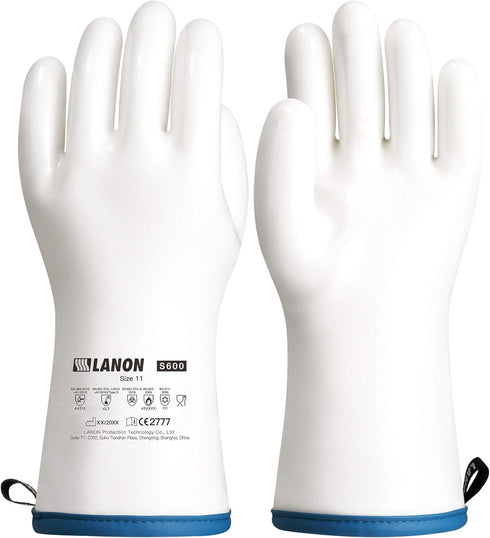LANON Liquid Silicone Gloves, Heat Resistant Oven Gloves, Food Grade, Waterproof, White, XXL