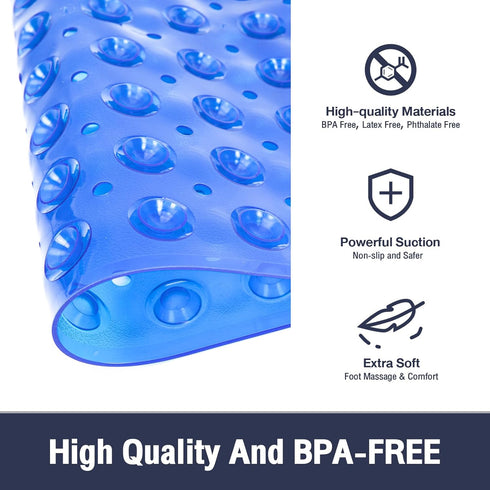 40 16 Inch Extra Long Bathtub Mat Non Slip, Clear Navy Blue Soft Bath Mat for Tub x Full Size, Long Shower Mats